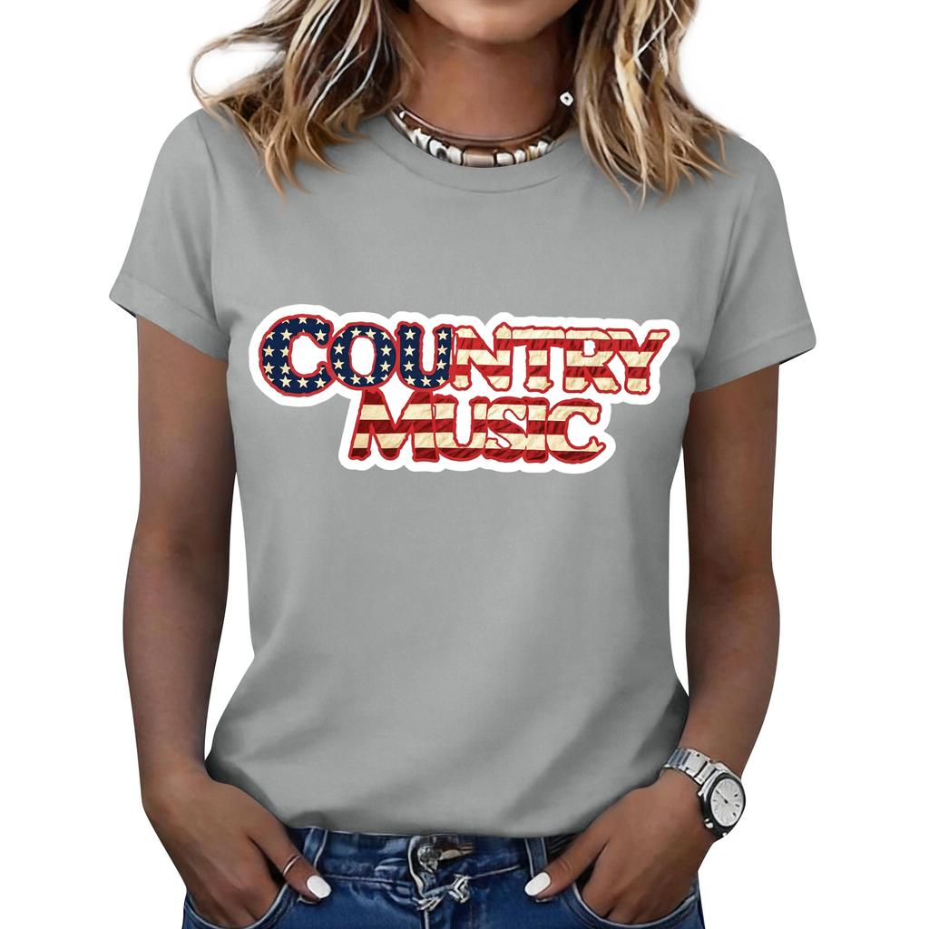 Women's Fashionable Casual Music Festival Print Round-Neck Short-Sleeve T-Shirt