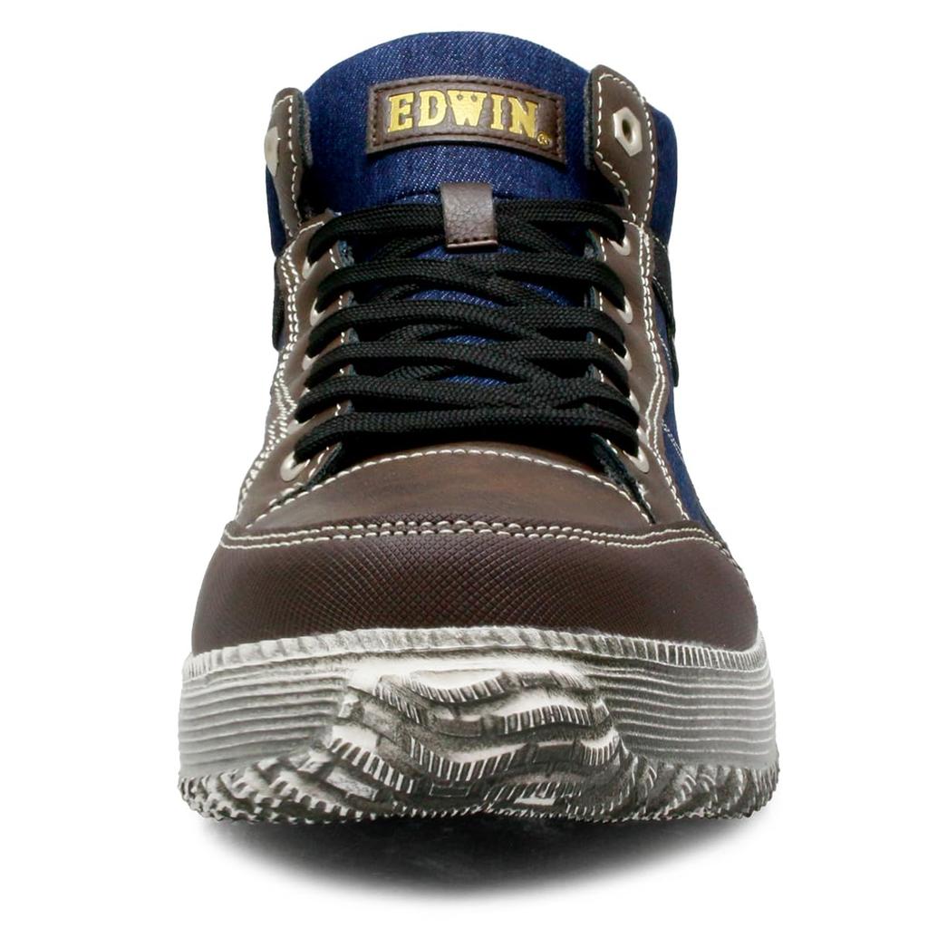Edwin Waterproof Walking PU Size Men's Shoes, 3E, Lightweight, Shock-Absorbing Sole, Comfortable, Mid-Cut, High-Cut, Leather, Lace-Up, Denim, 26.5