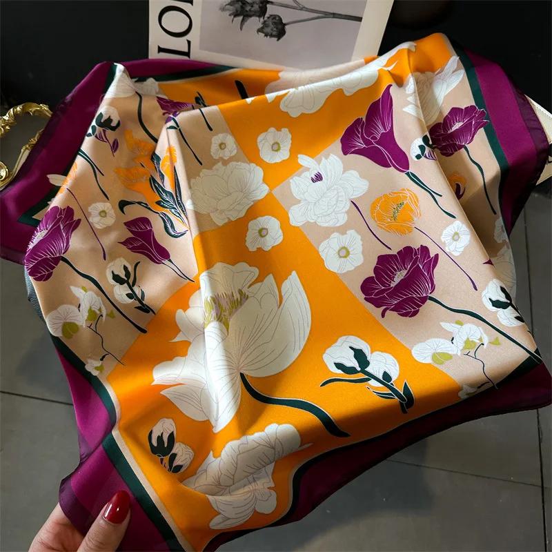 Luxury Brand Women Scarf Summer Silk Scarves Shawls Lady Sunscreen Beach Shawl Print Square Scarves Muslim Headscarf 70cm