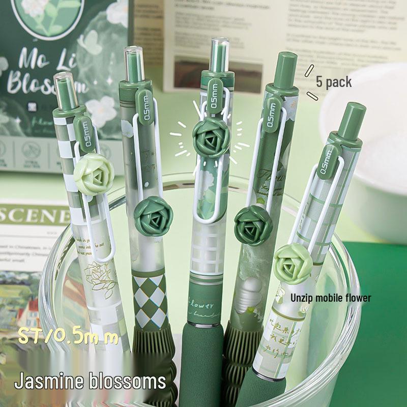 Chinese Floral Soft Grip Gel Pen Set - Quick-Dry, High-Value Brush Pens for Exams