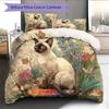 Siamese Cat and Plants Pattern Bedding Home Decoration Birthday Gift (1 * Duvet Cover + 2 * Pillowcase, Without Core)