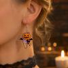 Halloween Theme Party Decor 1 Pair 2D Acrylic Earrings for Women, Spooky Pumpkin Skull Cool Aesthetic Black Cat Dangle Drop Earrings, Holiday Jewelry