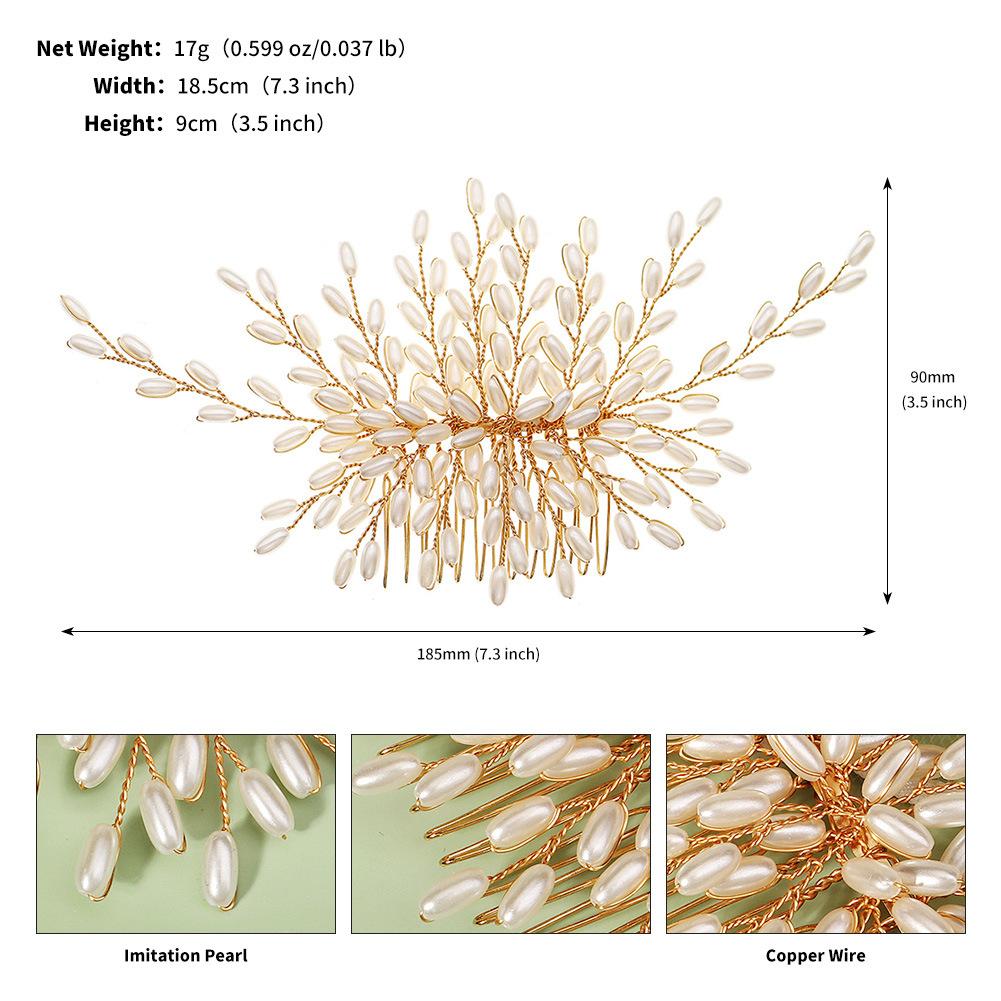 Bridal accessories hair comb luxury wedding dance retro hair accessories handmade golden pearl hair comb