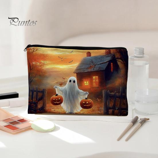 Large Capacity Pencil Bag Halloween Storage Bag, with Pumpkin Ghost Pattern Design, Thickened Stylish Travel Toiletry Organizer Canvas Cosmetic