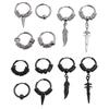 6PCS Viking Vintage Huggie Hoop Earrings Black Silver Dangle Earrings Punk Style