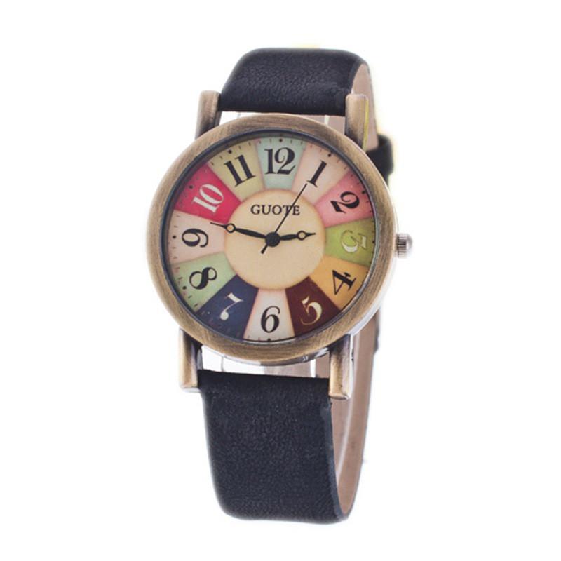 Classic Leather Watch With Wooden Grain Dial For Casual Women Men