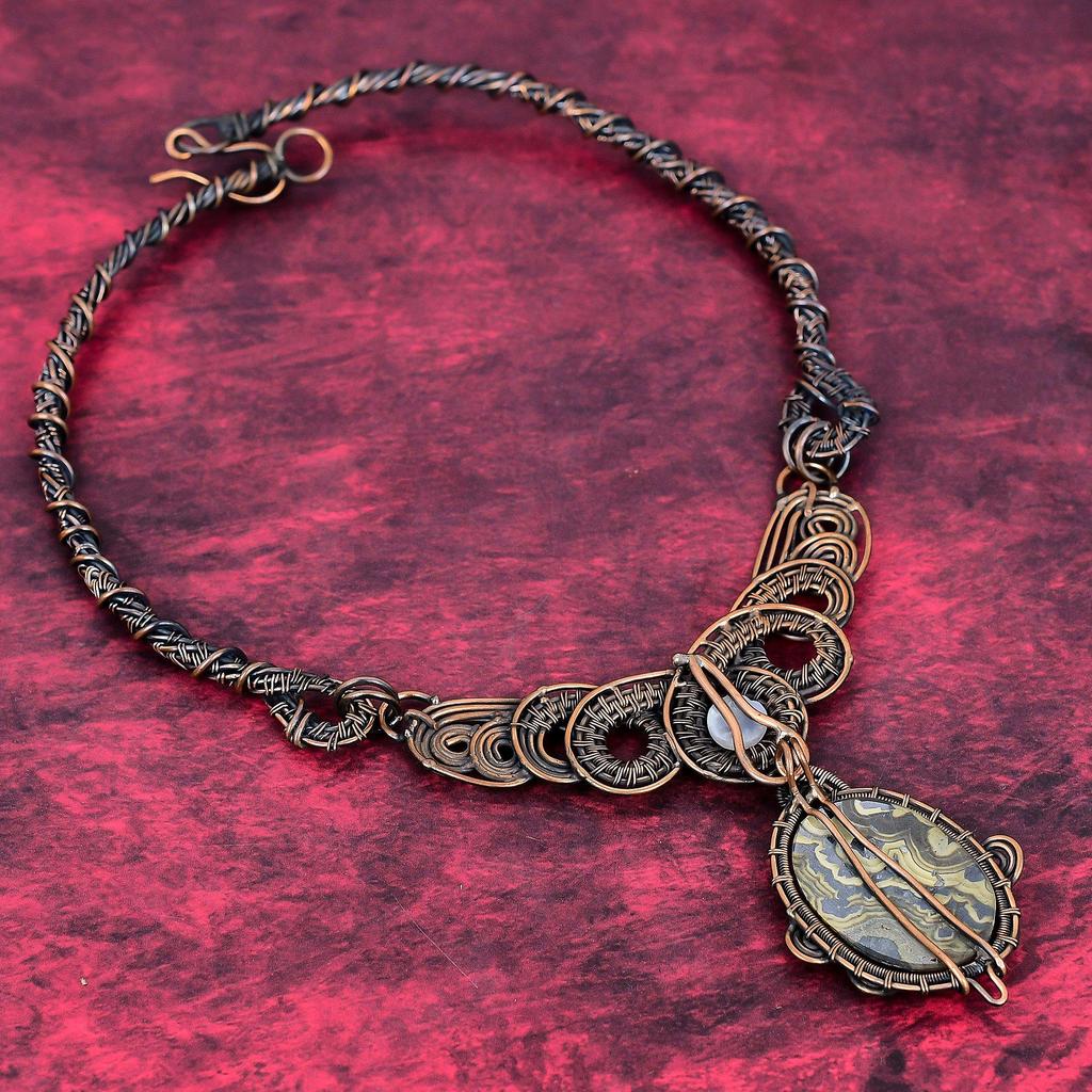 Schalenblende Necklace Copper Wire Wrapped Rainbow Moonstone Necklace Gemstone Copper Jewelry Handmade Necklace Gifts for Her Unique Jewelry