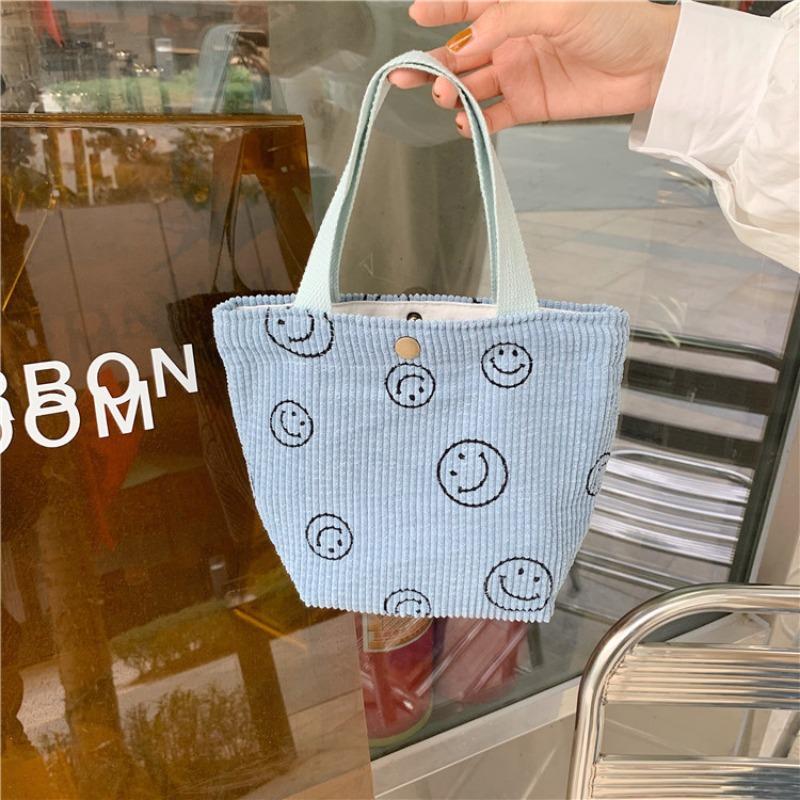 ins corduroy retro hand-held cloth bag literary student mommy bento bag commuter hand-carried lunch box bag woman