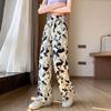 Summer Plus Size 3XL 4XL Sweatpants Jogger Women Wide Leg Pants Retro High Waist Cartoon Print Elastic Woman Pant White Black Loose Long Trouser