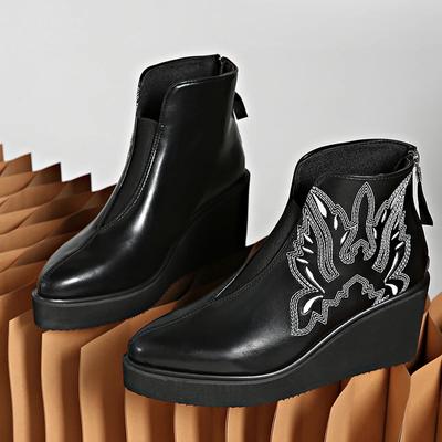 Wysokie Obcasy Szpiczasty Nosek Damskie Botki do Kostki Koturny Moda Eleganckie Skórzane Buty 2024 Zima Markowe Czółenka Sukienka Zapatillas Damskie
