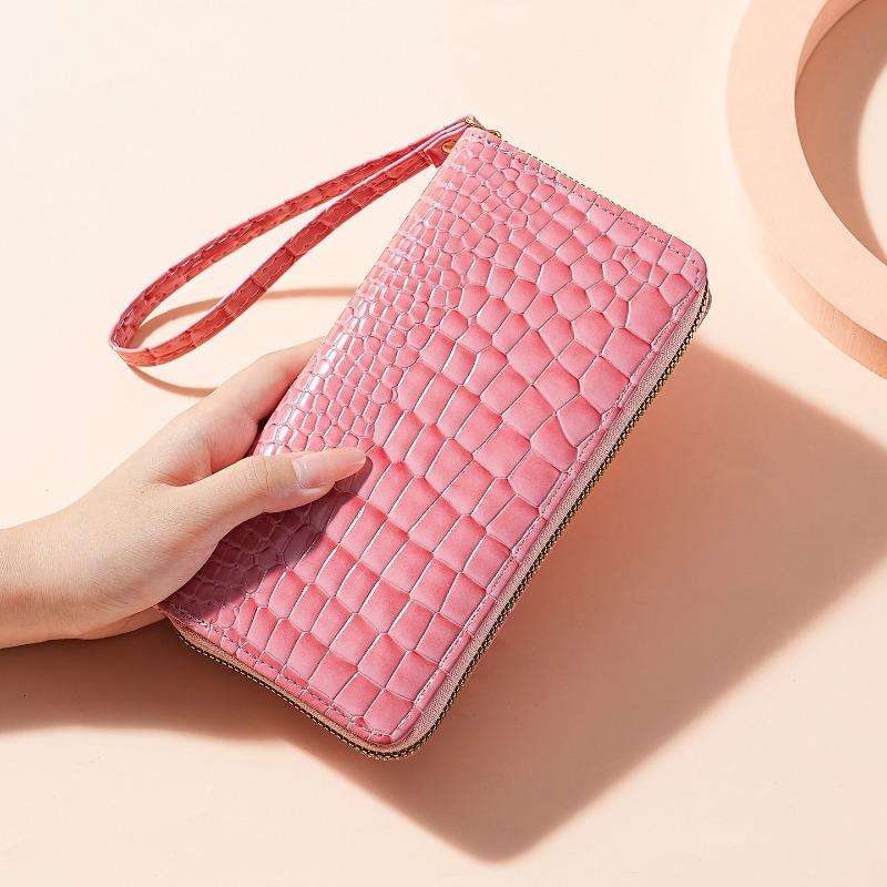 Women’s Crocodile Embossed PU Leather Wallet Large Capacity Zip Around Wristlet Long Clutch Phone Wallet Card Holder Purse
