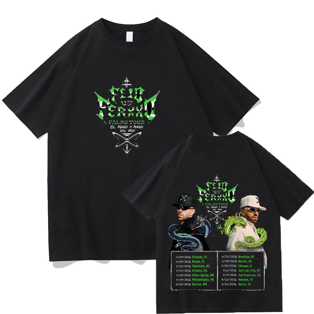 

Feid VS Ferxxo Falxo Tour T Shirts Pure Cotton Round Neck Short Sleeve Tees Unisex Casual Popular Trends Clothing Tops XS чёрный