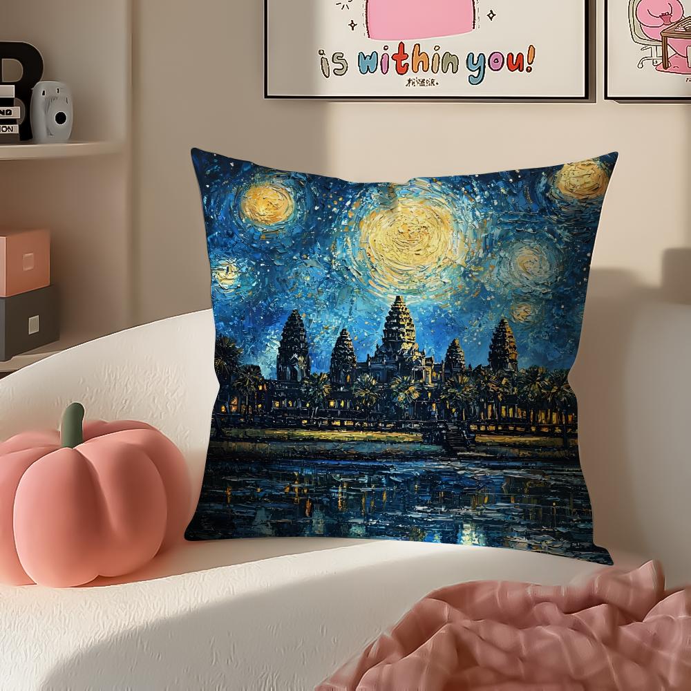 Historic Cultural Site AAngkor Cushion Cover Pillowcase Short Plush Invisible zipper Room Sofa Cushion Cover
