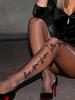Women'S Black Side Letter Print Tights High Waist High Stretch Sexy Girl Fashion Base Hosiery For Date Party Outfits