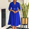 Large size women's clothing autumn new lapel fashion temperament solid color large skirt dress