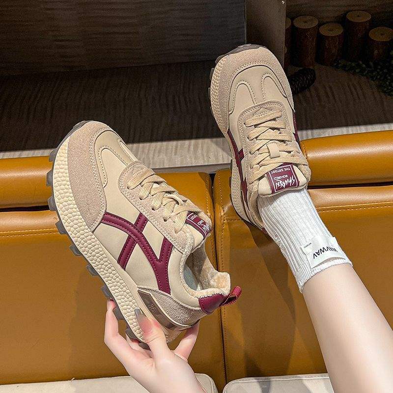 Fleece Warm Sneakers Women's 2025 Winter New Versatile Running Lightweight Casual Forrest Gump Shoes Platform Dad Shoes