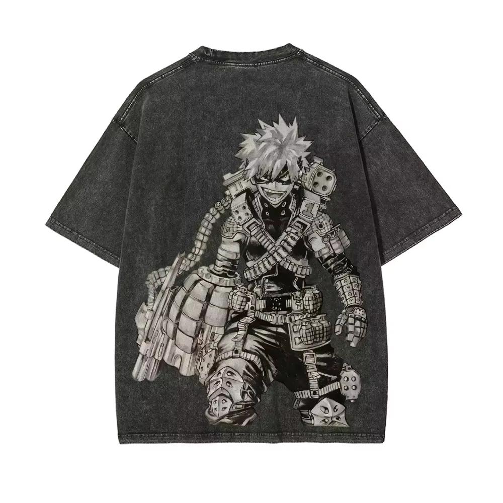 Katsuki Bakugo T Shirt My Hero Academia Men Acid Wash Anime Dynamite Graphic Cotton Streetwear Explosion Manga Vintage Tee S