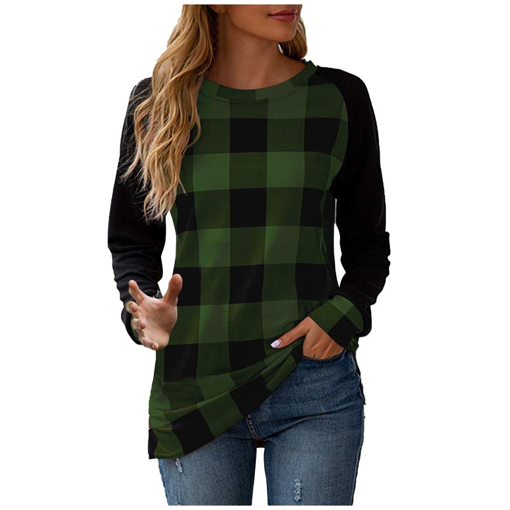 Women's Fashion Casual New Plaid Printed Round Neck Long Sleeve Jacket