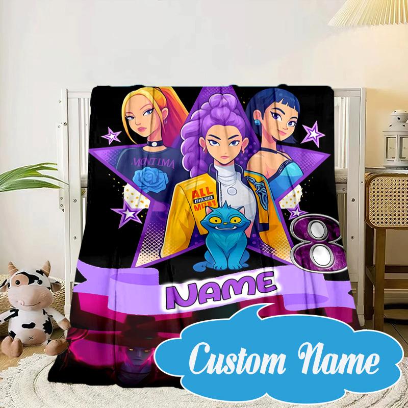 Custom Name Vibrant Anime KPop Blanket bed sofa Blanket Flannel Blanket for Camping, Hiking, Picnic Essentials,gift for Fan family