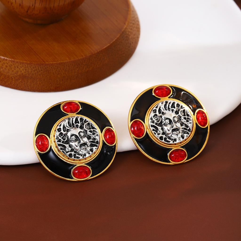 Vintage Geometric Oil Drop Earrings in Round Shape, Simple and Retro