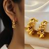 Stainless Steel 18k Gold Threaded Earrings C-Shaped Croissant Folds Irregular Exaggerated Texture Stud Earrings