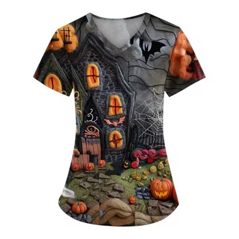 V-образный вырез рабочая больничная форма Хэллоуин хирургическая рубашка принт плюс — фото 6