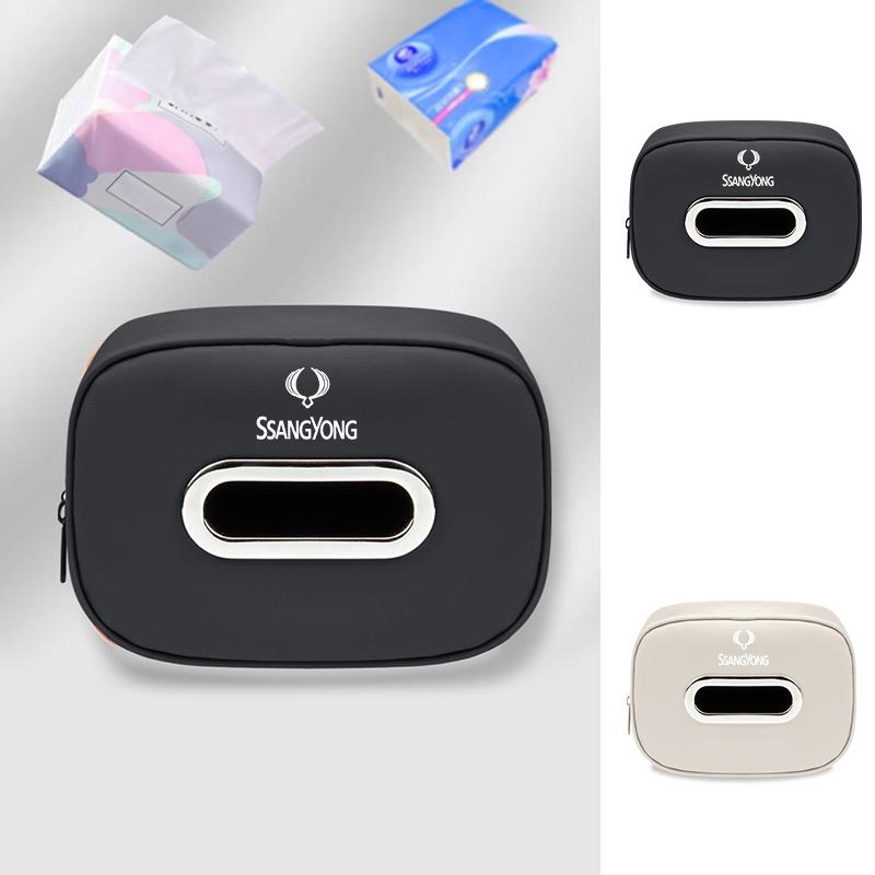 Car Tissue Box PU Leather Napkin Storage Box Armrest Tissue Box Car Accessories For SsangYong Actyon Korando Rexton Kyron Rodius