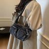 Vintage Denim Shoulder Bag Women's Large Capacity Messenger Bag Multi-pockets Satchel Bags Adjustable Strap Ladies Crossbody Bag