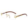 Classic Vintage Rimless Square Leopard Head Sunglasses Ladies Men Fashion Luxury  Designer Travel Wooden Metal Sun Glasses