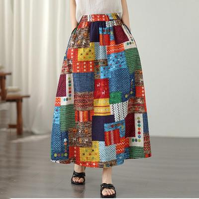 Grande taille taille haute vintage floral été décontracté ample longue pour femme jupes jupe femme