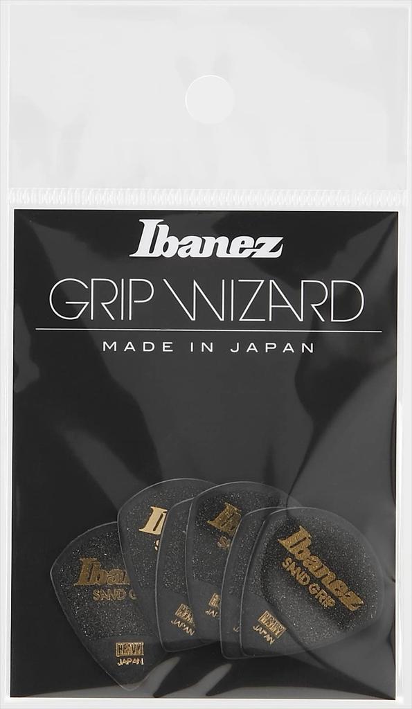 Ibanez Grip Wizard Series Sand Grip Pick Black Picks with (HEAVY) 6-pack, (PPA18HSGBK) - non-slip material.