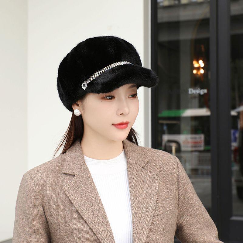 

Зимняя восьмиугольная шапка из искусственной норки Женская кепка Универсальная модная шапка в иностранном стиле Теплый берет one size