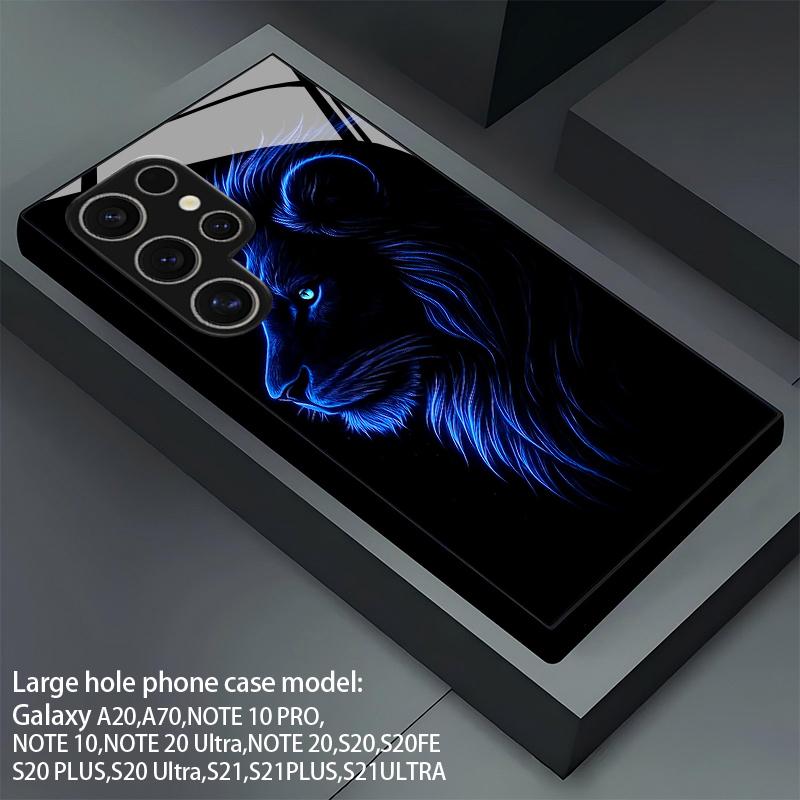 Blue Light Lion Pattern 2D Phone Case for Samsung S26 S25 S24 S23 S22 S21 S20 A56 A36 A16 - Glass Protective Cover