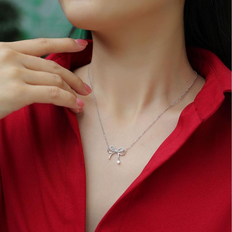 New tassel girlfriend pendant light luxury niche collarbone chain jewelry S sterling silver bow necklace women