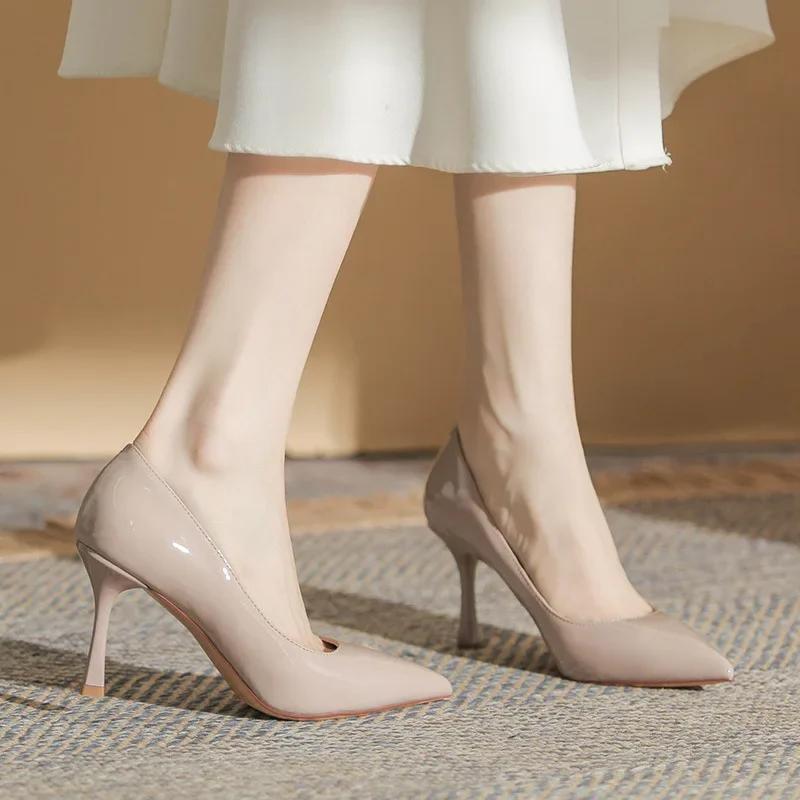 Fashion Women High Heels Fashion Pointed Toe Patent Leather Party Shoes Zapatillas Mujer Slip on OL Career Women Stiletto Office Shoes