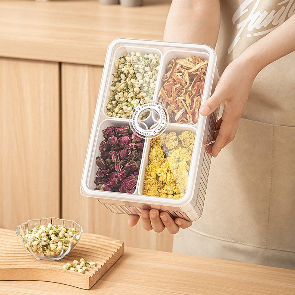 

Transparent Lid Divided Serving Tray Plastic Spice Storage Box Portable Divided Food Box Kitchen