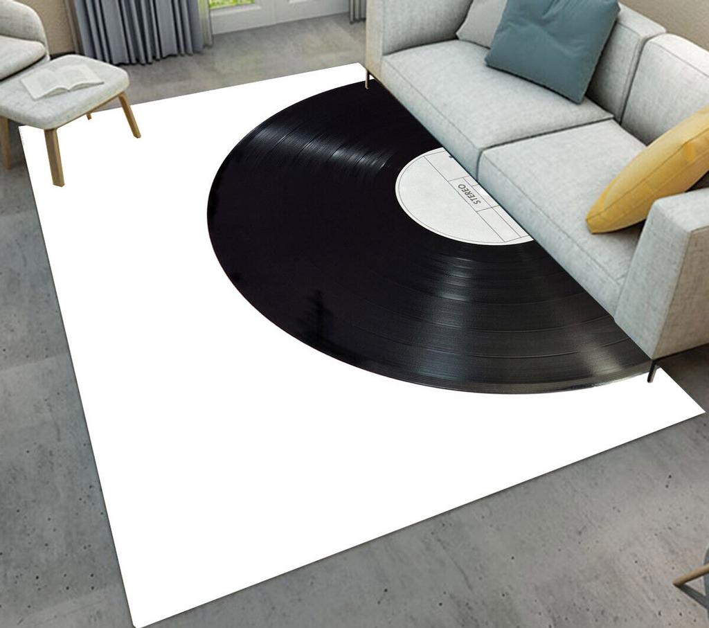Record Area Rug CD Card Living Room Rugs Vintage Disc Print Decor Doormat Music Theme Carpet Non Slip Soft Indoor Floor Mat