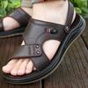Men Brown Flats Slippers Summer Outdoor Wide Head Hiking Sandals Retro Black Leather Open Toe Beach Shoes Plus Size