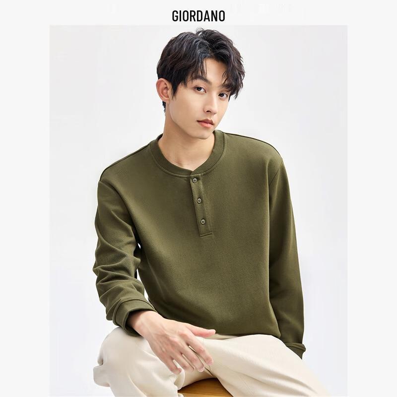 

Мужская футболка Giordano в стиле ретро кэжуал хенли с длинным рукавом L