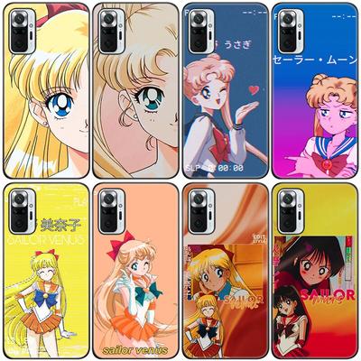 Japan Anime Moon Cartoon Cat Silicone Phone Case For Xiaomi Redmi Note 11 10 9 8 Pro 11T 10T 10S 9S 8T 9 9A 9C 9T Black Cover