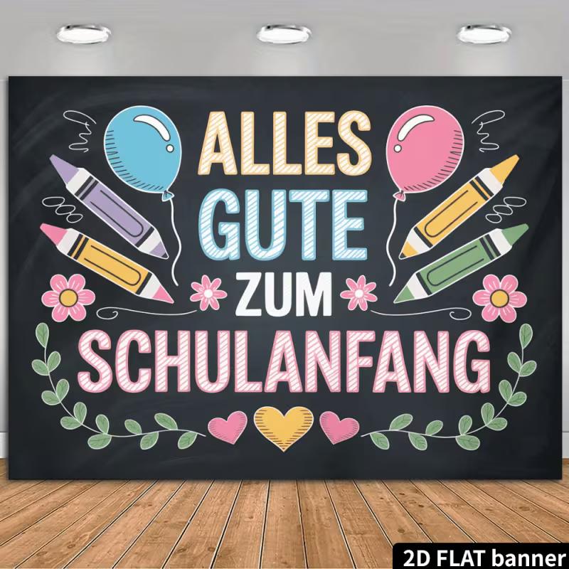 

2D Alles Gute zum Schulanfang Backdrop, Chalkboard Style First Day of School Photography Background 47.2x31.5inch/120*80cm