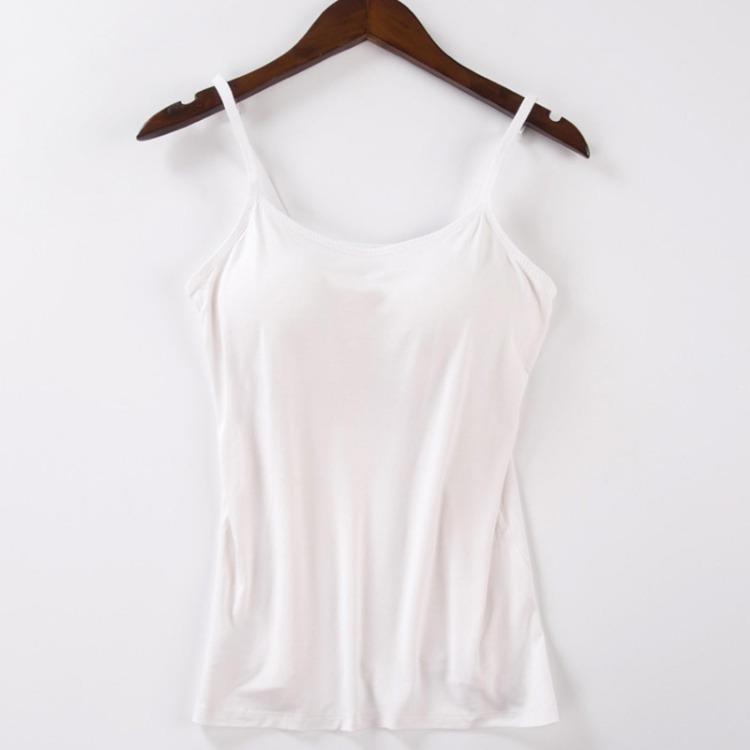 Women Sexy Sleeveless V Neck Adjustable Strap Camisole Top With Built In Padded Bra Solid Basic Vest Tank Tops Cami