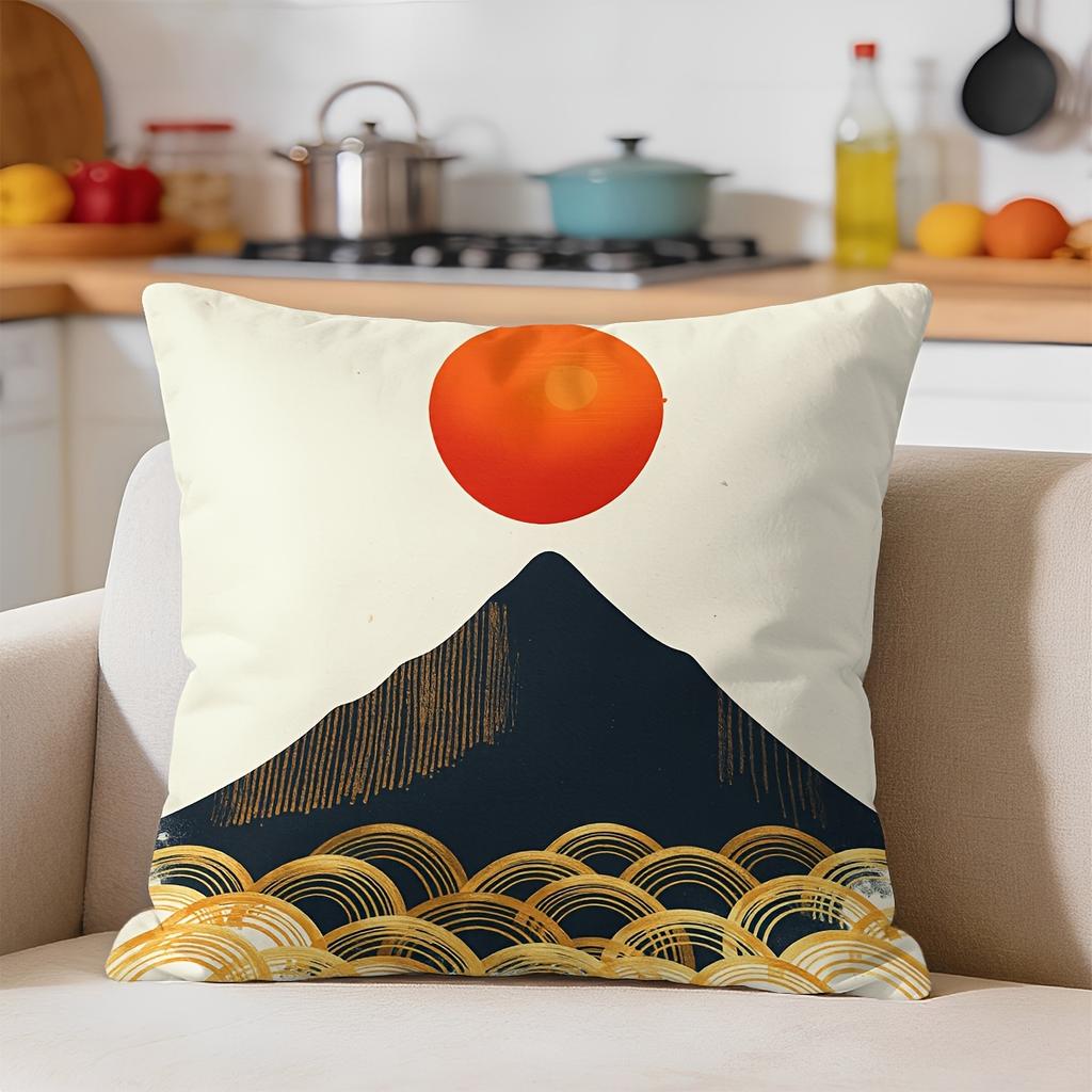 Japanese Mount Fuji Wave Sun Print Pillowcase Cushion Cover Asian Zen Home Decor Accent Throw for Bedroom