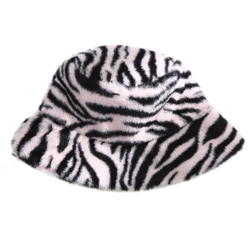 Caps with Flat Top for Warm Keeping Fuzzy Caps with Full-Covered Zebra Grain Decoration Hats Unisex Women Men