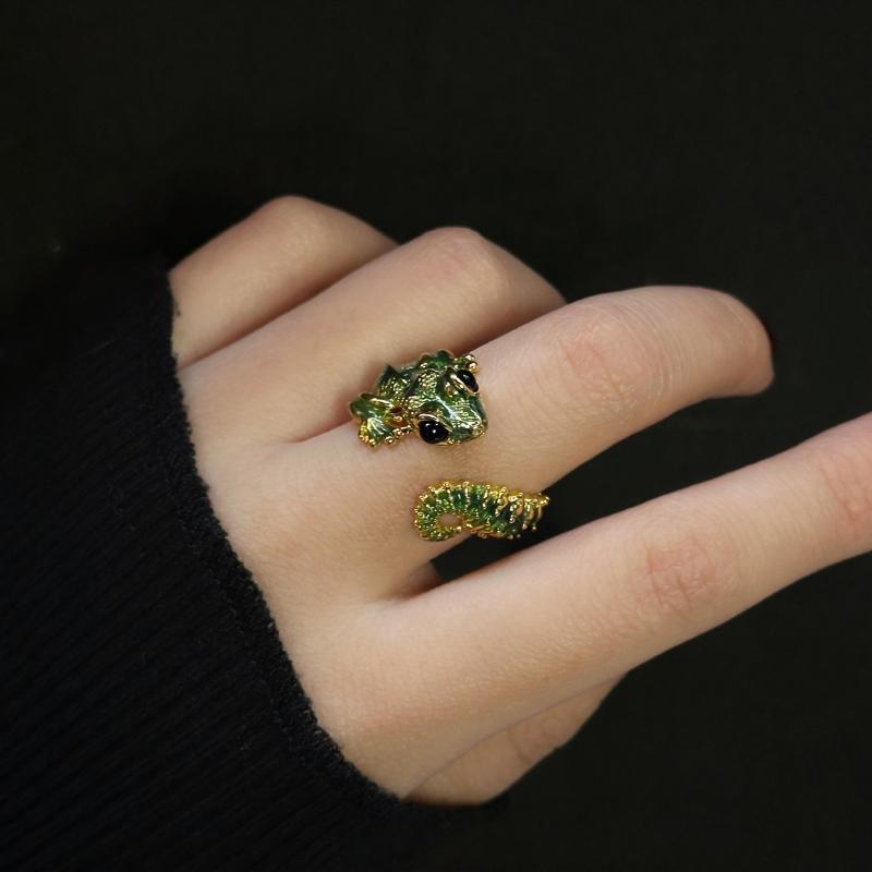 Creative Green Frog Toad Opening Ring For Women Men Aesthetic Design Cute Fish Animal Shape Adjustable Finger Ring Party Jewelry