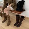 Black Boots Women's Long Boots American Daughter Style Autumn and Winter Retro Inner Height Increase But Knee Maillard Skinny Denim