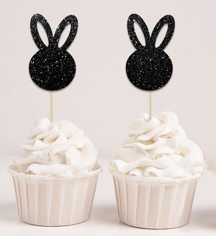 Souvenir chéri | Décorations de cupcakes en forme de lapin de Pâques doré pailleté - Lot de