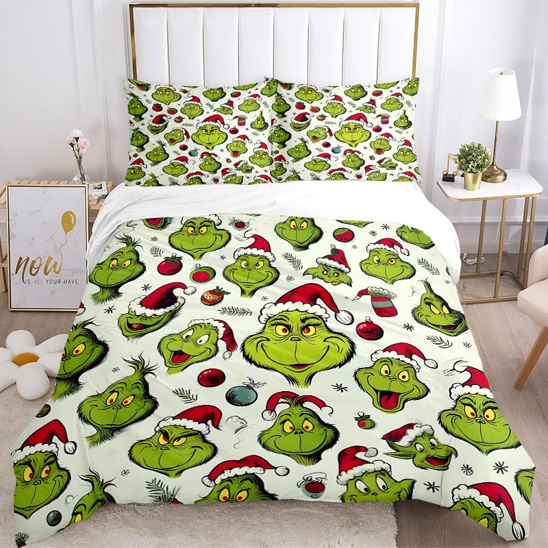 3Pcs Christmas Grinch Seamless Bedding Sets For All Sizes New 3D Printed Bed Cover Comforter Duvet Cover Pillowcase Bedroom Decoration