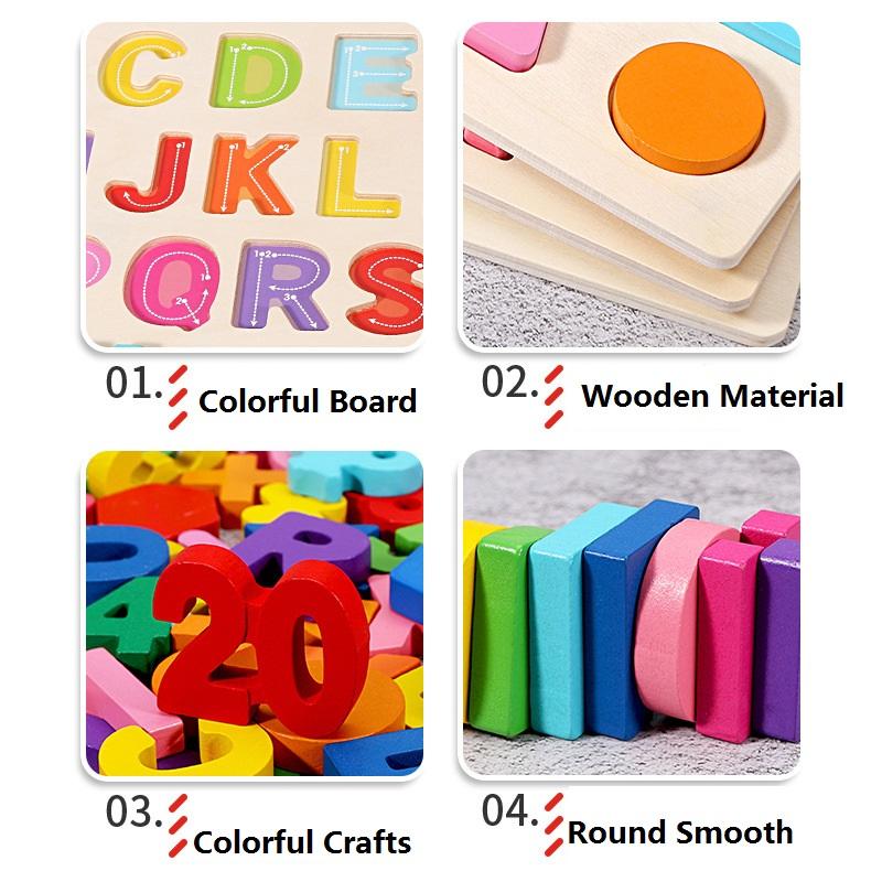 Montessori Toys Math Toys 3D Alphabet Number Wooden Puzzle Toys Baby Teaching Early Learning Educational Toys for Kids Toddler