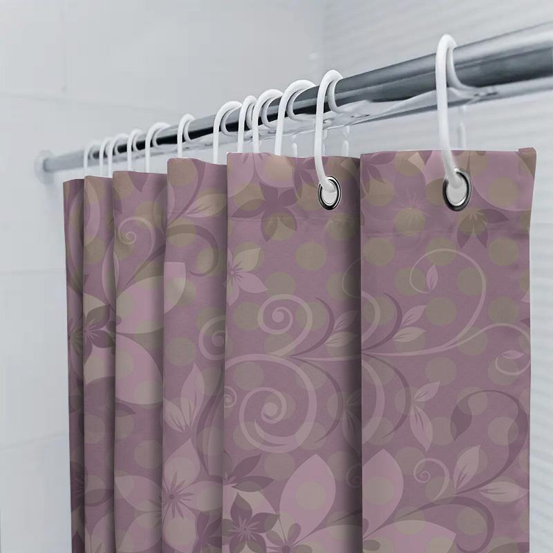 Beautiful Purple Floral Shower Curtain With Polka Dots 180 Cm Long Rectangular Bath Decor For Home Decoration In Bathroom Access